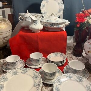 Classic White Porcelain Dinnerware Set with Blue Floral Pattern